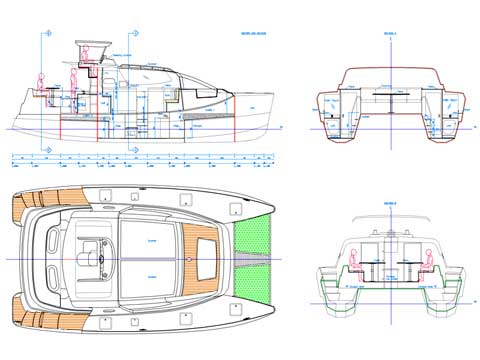 Sailing and power Catamaran RB 34' Project - Click to zoom